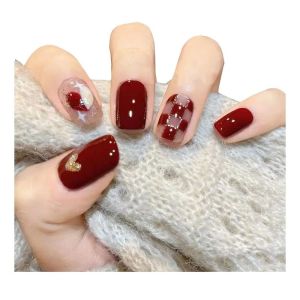 Nhựa Giả Móng Tay Màu Đỏ Rượu Vang Pha Trộn Màu Sắc Cho Mùa Thu Đông Lễ Hội Giáng Sinh Móng Vuông Tròn Dài Vừa Phải
