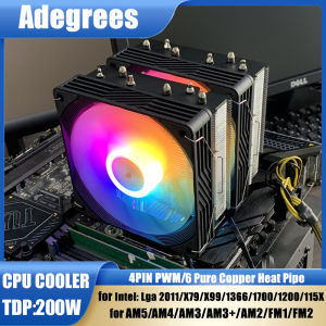 6 Heat Pipes 120MM CPU Air Cooler 4PIN TDP 200W ARGB Cooling Fan For Intel LGA 1150 1151 1155 1156 1366 1700 2011 X99 AM5 AM4