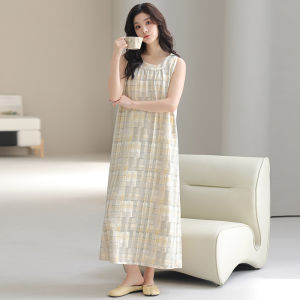 Miiow | Pure Cotton Summer Sleep Dress Soft Skin-friendly Breathable Womens Home Clothes Long Skirt Style Comfortable Nightgown