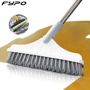 Fypo  2 In 1  Floor Scrub Brush with water scraper Cleaning Brush Long Handle Removable Wiper Magic Broom Brush Squeegee Tile Kitchen Cleaning Tools