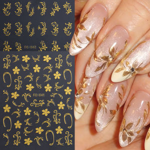 Gold thread floral nail stickers small gold silver red and white flower nail art decorations New Year and spring nail decals