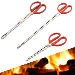1PCS Multi-function Stainless Steel Tongs Red Handle Anti-slip Tooth Clamp of Outdoor Sea Crab Ricefield Eel Fishing Catch Tool
