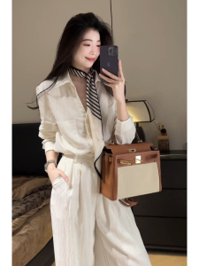 SHANGSHA | Elegant and Luxurious White Shirt and Trousers Set