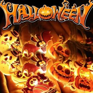 🎃👻1.5M LED Battery Operated Pumpkin Spider Skeleton String Lights Halloween Hanging Lamp Home Festival Decor Supplies