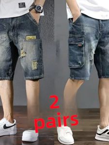 Summer Thin Denim Short Pants Loose Fit Five-Point Mens American Retro Trendy Brand Casual High Waist Straight Leg Jeans