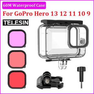Vỏ chống nước cho Gopro Hero 13/12/11/10/9 Màu đen-Bộ lọc lặn 3 gói có màu đỏ Đỏ-Hỗ trợ lặn sâu lặn dưới nước 60m/196ft