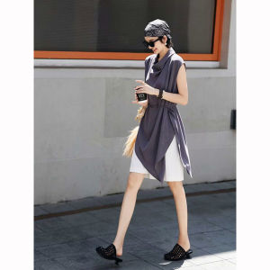 BOGUDU | Summer Casual Simple Gray Sleeveless Top and White Shorts Set