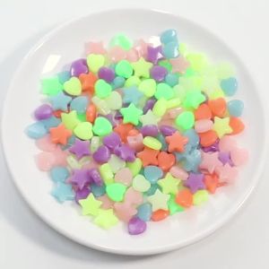 100pcs Luminous Star Beads Heart Shape Acrylic Beads Loose Spacer Beads For DIY Jewelry Making Bracelets Necklace Accessories