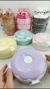 Donut Lunch Box 304 Stainless Steel Food Container with Spoon and fork (BGJAYA)