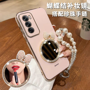With Makeup Mirror for Opporeno12 Phone Case 11pro Pearl Bracelet Reno9pro + Fancy Soft Shell 7SE Girls New 10 Protective Case Ren08 Rhinestone Bows 5K