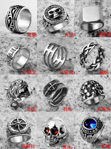 High Street Punk Titanium Steel Ring Mens Womens Fashion Jewelry Gemstone Finger Ring Cross Crown Roman Numeral Patterns