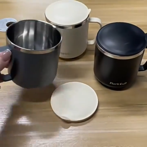 🐻DAILY2U🐻 400ml Stainless Steel Coffee Mug Cup with Lid Double Layer Heat Insulation Sealed Leak Proof Office Tea Cup Promotional Gift Mouth Portable Cup Perfect for Thanksgiving