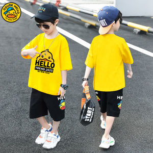 Yellow Duck Cartoon Printed Summer New Style Short Sleeve T-Shirt And Half Sleeve Shorts Two-Piece Set for Boys And Girls