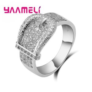 New Shiny 925 Serling Silver Color Belt Ring for Women Full Tiny Austrian Crystals Inlay Paved High Quality Hot Sale Jewelry