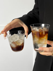 Nordic Style Wide Mouth Transparent Glass Coffee Cup for Americano Latte Tea Cocktail Cold Drink Cup Simple Design Commercial Use
