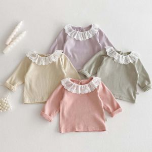 Soft Comfortable Long Sleeve Ruffle Collar Girls Base Shirt Spring Autumn Baby Clothes Korean Style Cotton Blend Fabric Top