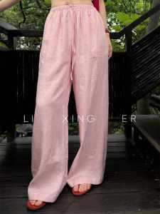 100% Linen Adjustable Loose Fit Summer Casual Pants