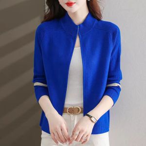 Plus Size Stand Collar Knitting Cardigan Womens Spring & Fall 2024 New Arrival Outer Match Short Loose Zip Cashmere Sweater Sweater Outwear