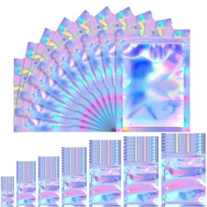 50pcs Thicken Laser Color Resealable Smell Proof Holographic Bags Plastic Pouch for Jewelry Display Candy Packaging Gift Storage
