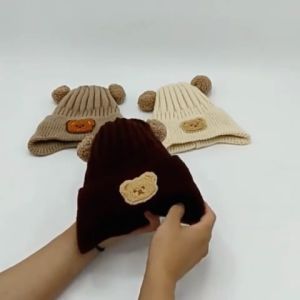 Aikoky Winter Kids Pilot Hat Cartoon With Ear Thicken Velvet Plush Children Cap Beanie Scarf Cute Full Cover Earflap Hood Cap Baby Hats