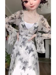 Summer 2025 Beach Vacation Style Long Floral Print Gown Womens High Waist Bell Sleeve Dress Elegant Commute round Neck Pullover
