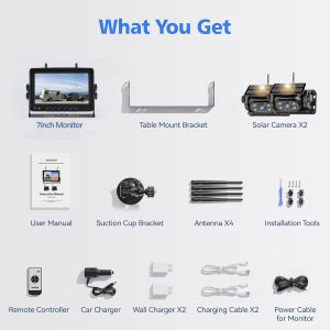 Solar Wireless Backup Camera with 7inch HD Monitor Built-in 9600mAh Rechargeable Battery Magnetic Mount Wifi Camera for Truck