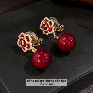Pianist | Bông Tai Đỏ Camellia S925 Bạc Ý