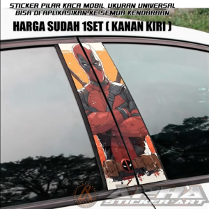 Stiker Pilar Pintu Mobil Satu Set Kanan Kiri - Cocok untuk semua Mobil Tema Deadpool