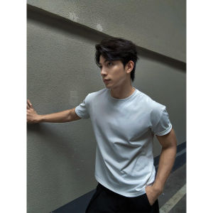 LIUBU | White Regular-Shoulder Cuff Sleeve Narrow Neckline Mens Short Sleeve T-Shirt