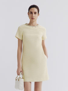 Lancy from 25 French Style Yellow Short Sleeve Dress Commute Elegant High End Sensation Summer New Arrival Polyester Fiber