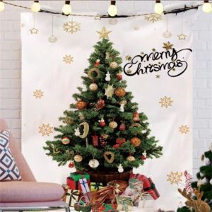 VIKAMA Cartoon Christmas Giraffe Wall Tapestry Green Background Santa Kid Penguin Tree Gift Animal Cute Kawaii Holiday Decor