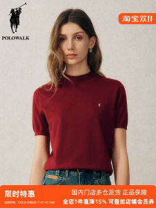 POLOWALK Slim Fit Knitted Short Sleeve T-Shirt Half High Collar Base Layer Top Korean Style Commute Regular Fit Knitwear