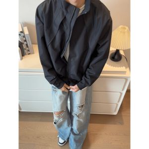 Cleanfit Khaki Flight Jacket Mens Short Style Baseball Coat American Stand Collar Deconstructed Workwear Autumn Fashion