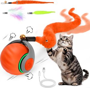 Interactive Cat Toy Ball Speedy Tail 2.0 Cat Toy Automatic Moving Cat Toys for Indoor Cats with Feather Tails Keep Them Busy