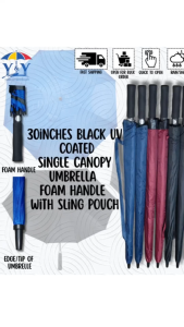 JY 30inches Single Canopy Umbrella Black UV Coated Foam Handle with Sling Pouch