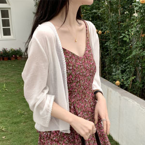 Áo Khoác Cardigan Ren Chiffon Rộng Rãi Mùa Hè Mới Mỏng Đi Biển Cho Nữ Áo Khoác Ngoài Ngắn Nhỏ Thời Trang Thường Ngày