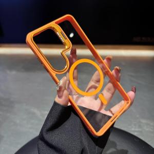 Transparent Magnetic Case For Samsung Galaxy S26 Ultra Wirelesss Charge For Galaxy S26 Flip Metal Lens Bracket Shockproof Cover