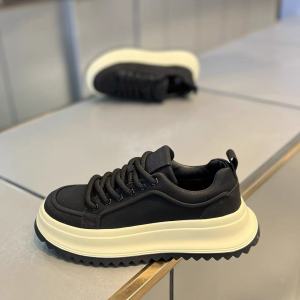 Mens Fashionable Sporty Casual Shoes Winter Thick Bottom Heightening Waterproof Anti-slip Black Leather Shoes for Youth