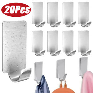 20/50pcs Stainless Steel Adhesive Wall Hanging Hooks / Heavy Duty Storage Hook Rack / Multi-purpose Waterproof Towel Cltothes Hooks