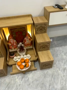 Bục tam cấp kê ban thờ thần tài kệ trang trí ban thờ khắc hoa sen cao cấp - GP422