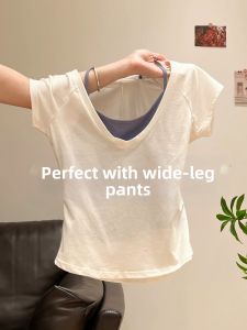 V.C.I | Color Blocking V-Neck Short Sleeve Slim Fitting Blouse