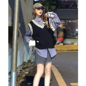 BINKAFENNY | Retro British Style Womens Knitted Vest Sleeveless V-Neck Outerwear Layering Top Vintage Color Block Design Autumn Fashion