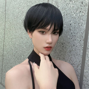 Wig for women short hair stylish short straight hair voluminous face-shaping synthetic fiber wig full head cover