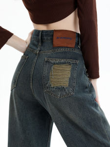 QIAOMIDUO | High Waist Straight Leg Black Denim Jeans Womens Spring Autumn Design Sense European Station Wide Leg Pants Cotton Blend