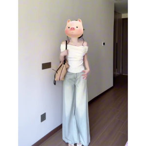 YUEZHONGWEI | Off-Shoulder Slim Fit White Ice Silk T-shirt