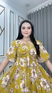 Marimar Widahliya - Pakaian Wanita Dress Full Smok Depan Belakang Pita Bagian Dada Katun Rayon