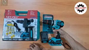 NRT-PRO DC 743 HD Mesin Bor Cordless Drill 13MM Set Paket Baterai Batre Tangan Beton Impact Tembok Charger Cas 20V DC743 743HD