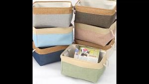 ตะกร้าเก็บของ ผ้าฝ้ายและผ้าลินินแบบพับได้ มีหูหิ้วทั้งสองด้าน มีสีต่างๆให้เลือก