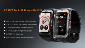 NEW KOSPET TANK X2 ULTRA Rugged Military Mens smartwatch with GPS& Compass 170+ Sports mode fitness tracker and 60 days long battery life