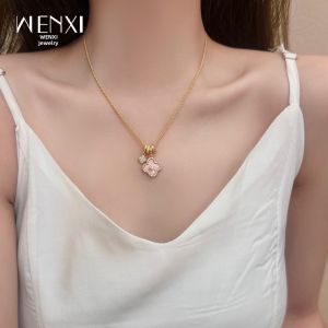 WENXI | Peach Pink Acrylic Four-leaf Clover Necklace Feminine Charming Pendant